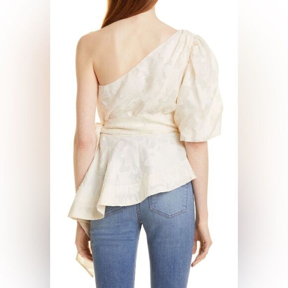 VERONICA BEARD Fete One-Shoulder Coupé Silk Top in ECRU Size 8 - Picture 4 of 7